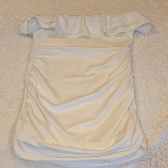 White Ruffle Tube Mini Dress - Picture 6 of 7